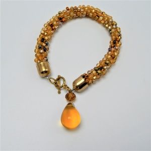 Amber  Drop Beaded Bracelet Toggle